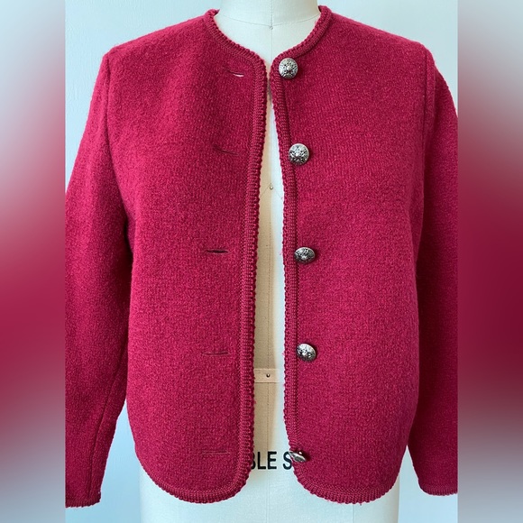 Vintage EUC 80’s CARROLL REED Wool Cropped Cardigan Sweater Small Red - Picture 7 of 16